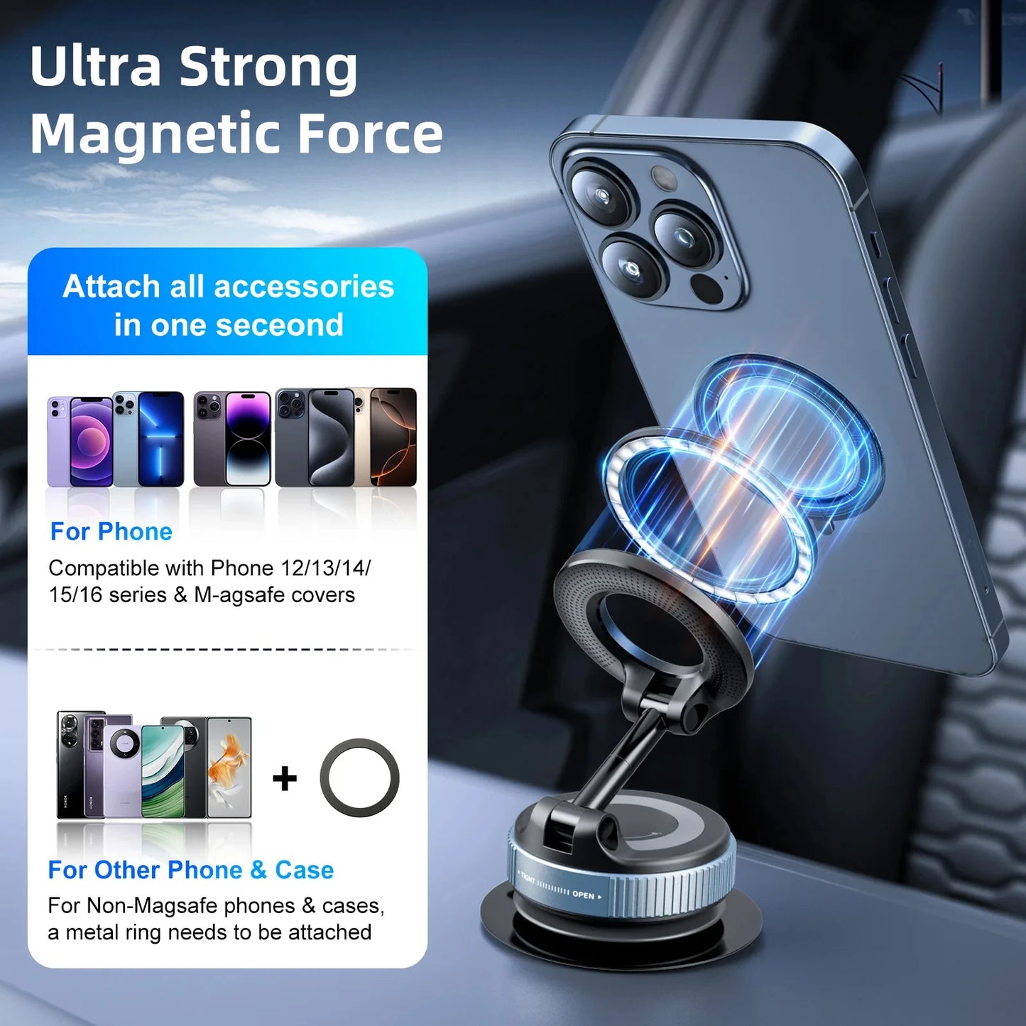 Magnetic Car Mount Strong Magnetic 360° Rotation Foldable Phone Holder For Cell Phone For iphone 12 13 14 15 16 Live Streaming 