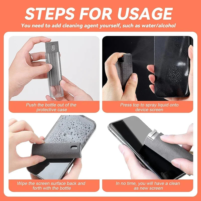 2 in 1 Microfiber Screen Cleaner Spray Bottle with Cloth for Mobile Phone Tablet Computer Touch Screen Dust Removal Wipes Set