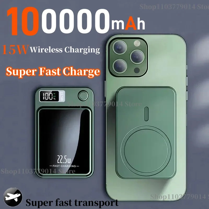 100000mAh Wireless Magnetic Power Bank Fast Charger For Magsafe Portable Auxiliary Battery Pack For iphone Huawei Samsung 2025